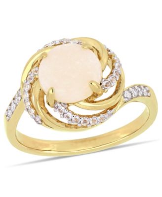 Macy's - Opal (1-1/4 ct. t.w.) and White Topaz (1-3/8 ct.t.w.) with Diamond-Accent Interlaced Swirl Halo Ring in 18k Gold over Sterling Silver