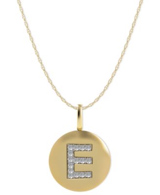 Macy's - 14k Gold Necklace, Diamond Accent Letter E Disk Pendant