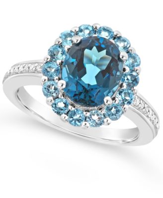 Macy's - London Blue Topaz (3-1/5 ct. t.w.), Swiss Blue Topaz (1-1/4 ct. t.w.) and Diamond (1/10 ct. t.w.) Ring in Sterling Silver