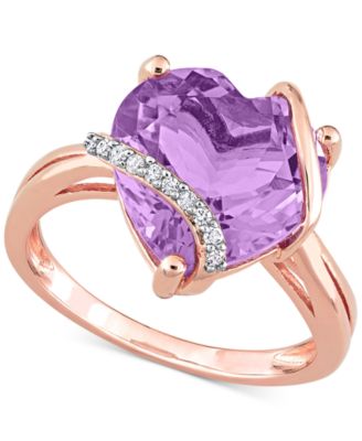 Macy's - Amethyst (6-1/2 ct. t.w.) & Diamond (1/20 ct. t.w.) Heart Swirl Ring in 18k Rose Gold-Plated Sterling Silver