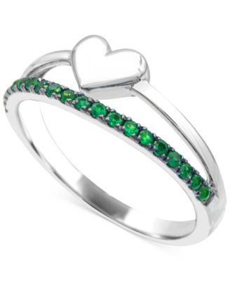 Macy's - Emerald & Polished Heart Split Shank Ring (3/8 ct. t.w.) in Sterling Silver (Also in Ruby)