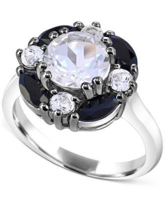 Macy's - White Quartz (1-7/8 ct. t.w.) , White Topaz (1/2 ct. t.w.) & Black Spinel (1-1/5 ct. t.w.) Cluster Ring in Sterling Silver