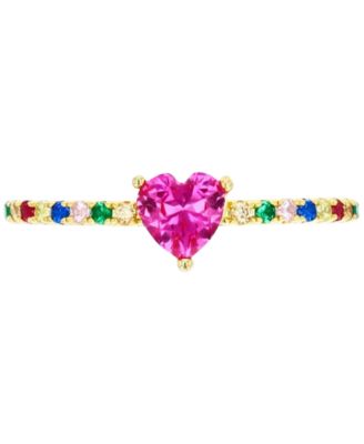 Macy's - Lab-Grown Multi-Gemstone (1-1/4 ct. t.w.) & Cubic Zirconia Heart Ring in 14k Gold-Plated Sterling Silver