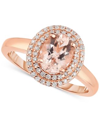 Macy's - Morganite (1 ct. t.w.) & Diamond (1/5 ct. t.w.) Double Halo Ring in 14k Rose Gold
