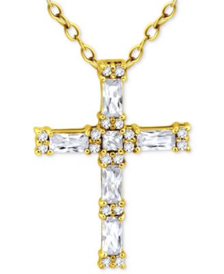 Giani Bernini - Cubic Zirconia Baguette & Round Cross Pendant Necklace, 16" + 2" extender