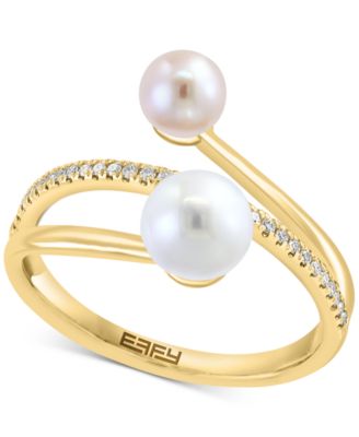 EFFY Collection - Freshwater Pearl (5-6mm) & Diamond (1/10 ct. t.w.) Coil Ring in 14k Gold