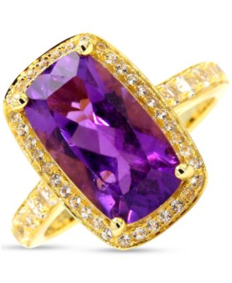 Macy's - Amethyst (3-1/3 ct. t.w.) & White Topaz (5/8 ct. t.w.) Halo Statement Ring in Gold-Plated Sterling Silver (Also in Sky Blue Topaz & Pink Amethyst)
