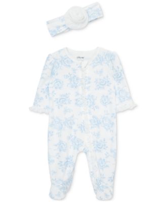 Little Me - Baby Girls Cotton Roses Footie & Headband Set