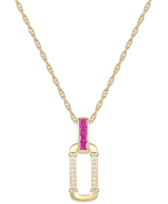 Macy's - Ruby (1/3 ct. t.w.) & Diamond (1/20 ct. t.w.) Oval 18" Pendant Necklace in 14k Gold-Plated Sterling Silver