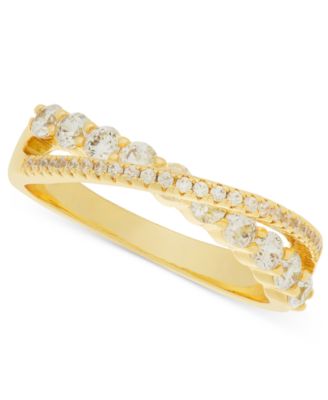 Charter Club - Gold-Tone Crystal Crossover Ring