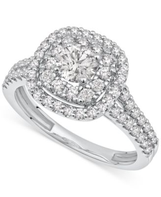 GIA Certified Diamonds - GIA Certified Diamond Halo Cluster Engagement Ring (1-1/4 ct. t.w.) in 14k White Gold