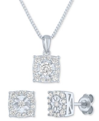 Forever Grown Diamonds - 2-Pc. Set Lab Grown Diamond Pendant Necklace & Matching Stud Earrings (1 ct. t.w.) in Sterling Silver