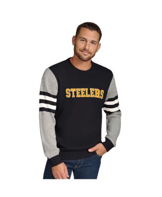 Tommy Hilfiger - Men's Black/Heather Gray Pittsburgh Steelers Acrylic Crewneck Pullover Sweatshirt