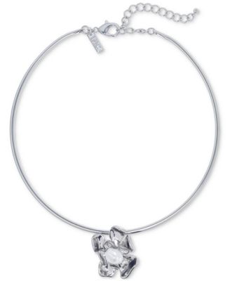 I.N.C. International Concepts - Rhodium-Plated Imitation Pearl Flower 5-3/4" Structured Pendant Necklace