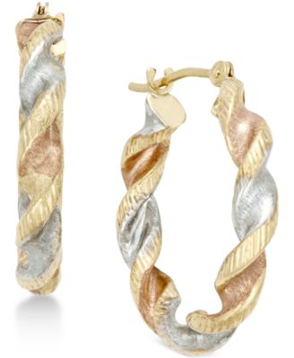 Macy's - Satin Twist Hoop Earrings in 10k Tri-Tone Gold