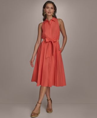Donna Karan New York - Women's Belted Sleeveless Shirtdress