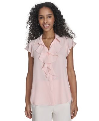 Calvin Klein - Petite Solid Ruffle-Front Blouse