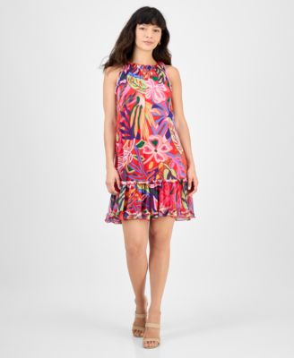 Robbie Bee - Petite Printed Tie-Shoulder Mesh Dress