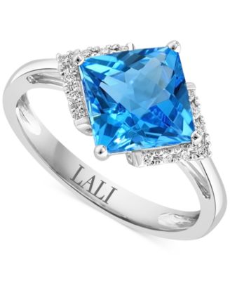 LALI Jewels - Swiss Blue Topaz (3-3/8 ct. t.w.) & Diamond (1/20 ct. t.w.) Ring in 14k White Gold