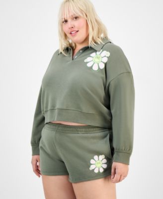 Grayson Threads, The Label - Trendy Plus Size Collared Daisy Sweatshirt & Shorts