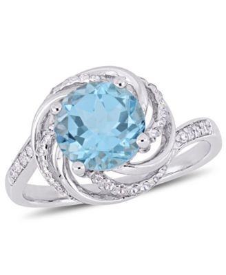 Macy's - Blue Topaz (2-1/3 ct. t.w.), White Topaz (1/8 ct. t.w.) and Diamond Accent Interlaced Swirl Halo Ring in Sterling Silver