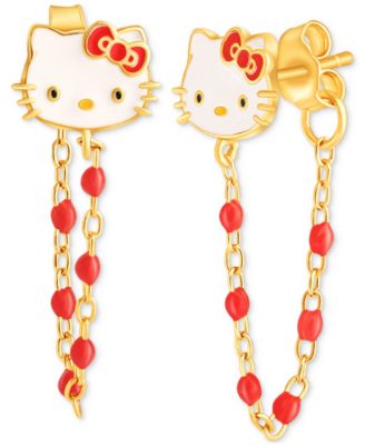 Macy's - Enamel & Bead Chain Hello Kitty Front to Back Drop Earrings in 18k Gold-Plated Sterling Silver