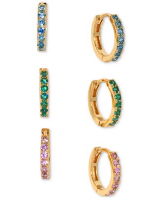 Girls Crew - 18k Gold-Plated 3-Pc. Set Small Multicolor Pav&eacute; Hoop Earrings, 0.5"