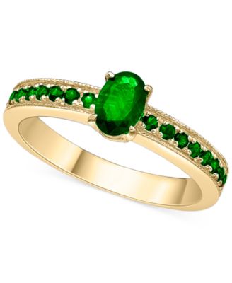 Macy's - Emerald Oval & Round Milgrain Beaded Ring (1 ct. t.w.) in 14k Gold-Plated Sterling Silver (Also in Ruby & Sapphire)