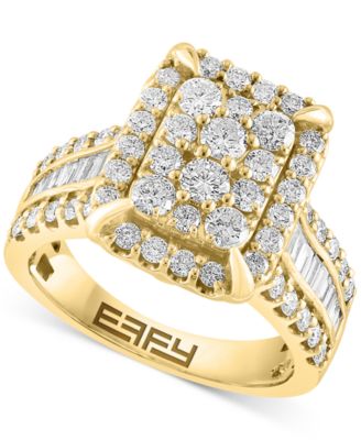 EFFY Collection - Certified Diamond Round & Baguette Rectangular Cluster Ring (1-5/8 ct. t.w.) in 14k Gold