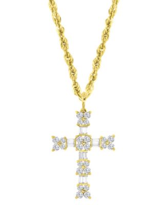 Macy's - Cubic Zirconia Round & Baguette Cross 18" Pendant Necklace in 10k Gold