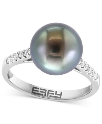 EFFY Collection - Cultured Tahitian Pearl (10mm) & Diamond (1/10 ct. t.w.) Ring in 14k White Gold