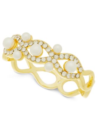 Charter Club - Gold-Tone Crystal & Imitation Pearl Braid Style Ring
