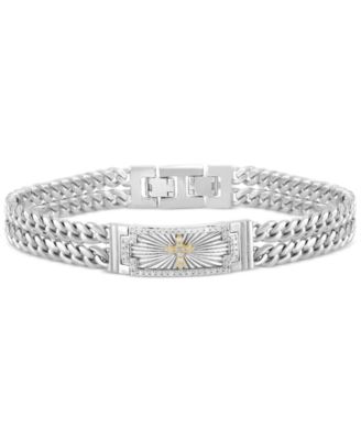 Macy's - Men's Diamond Cross Double Curb Chain Bracelet (3/8 ct. t.w.) in Sterling Silver & 14k Yellow Gold-Plated Sterling Silver