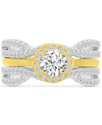 Macy's - Cubic Zirconia Halo Solitaire Twist Style Stack-Look Statement Ring