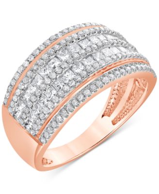 Macy's - Diamond Princess & Round Multirow Statement Ring (1 ct. t.w.) in 14k Rose Gold
