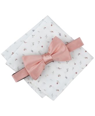 Bar III - Men's Logan Solid Bow Tie & Floral Pocket Square Set