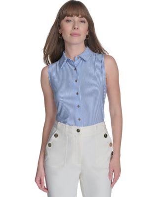 Tommy Hilfiger - Women's Striped Sleeveless Button-Up Blouse