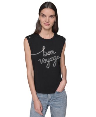 KARL LAGERFELD PARIS - Women's Rhinestone Sleeveless Button-Shoulder Top