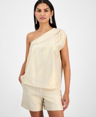 I.N.C. International Concepts - Women's Linen-Blend One-Shoulder Top, Exclusively at Macy's
