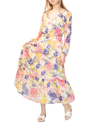 Dylan Ryan - Juniors' Floral-Print Tiered Midi Dress