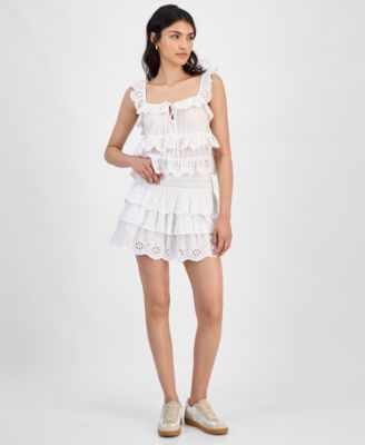 And Now This - Women's Eyelet Cotton Tiered Mini Skirt, Exclusively at Macy's