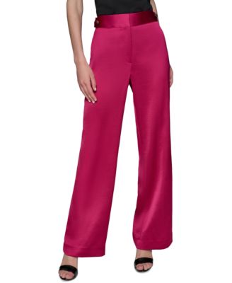 KARL LAGERFELD PARIS - Women's Mid-Rise Wide-Leg Satin Pants