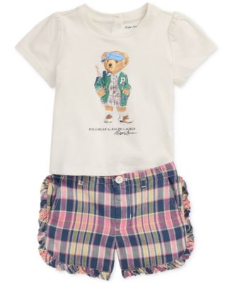 Polo Ralph Lauren - Baby Girls Polo Bear Tee & Madras Shorts Set