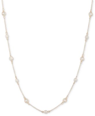 Lauren Ralph Lauren - Gold-Tone Crystal & Imitation Pearl Stationed 42" Strand Necklace