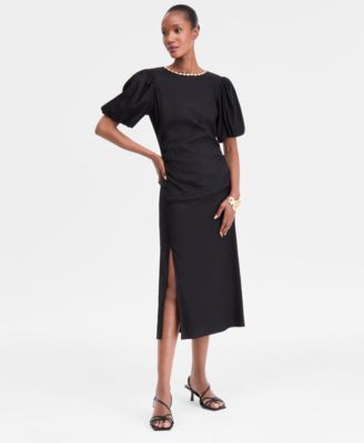 I.N.C. International Concepts - Women's Linen-Blend Puff-Sleeve Dress, Exclusively at Macy's
