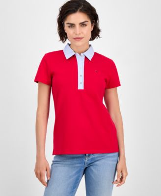 Tommy Hilfiger - Women's Piqu&eacute;-Knit Striped-Collar Polo