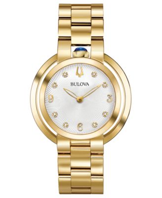 Bulova - Women's Rubaiyat Diamond-Accent Gold-Tone Stainless Steel Bracelet Watch 35mm