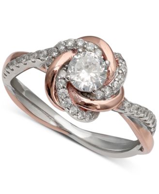 Giani Bernini - Cubic Zirconia Love Knot Ring in 18k Rose Gold Over Sterling Silver and Sterling Silver