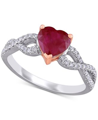Macy's - Ruby (1-3/4 ct. t.w.) & Diamond (1/4 ct. t.w.) Heart Ring in 14k Rose & White Gold
