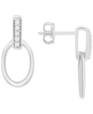 Macy's - Diamond Oval Doorknocker Drop Earrings (1/10 ct. t.w.) in Sterling Silver